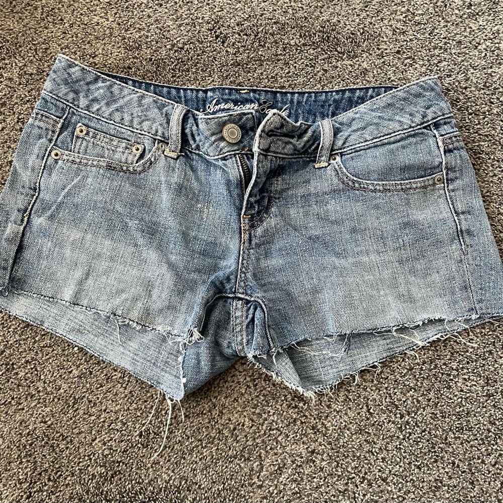 American Eagle Outfitters Women’s Sparkle Blue Jean Shorts Distressed Style